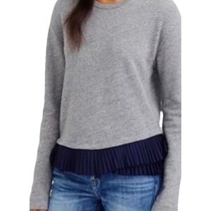 J. Crew Ruffle Hem Blouse Sz Small Gray Blue Cotton‎ Pullover Preppy Minimalist